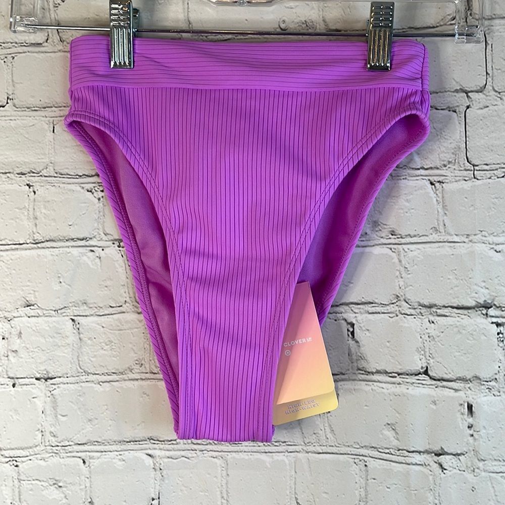Stoney Clover Purple Ribbed Women’s Bikini Bottom, Size xxs, High Leg High Waist